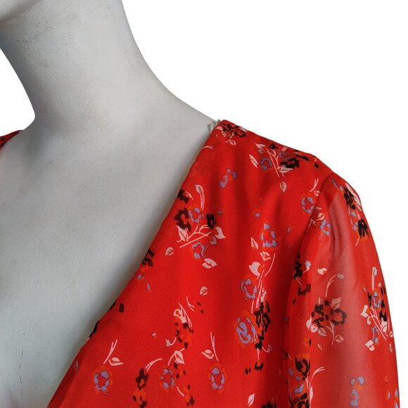 AAKAA Twist Bodice w Peplum Abstract Floral Sheer Flowy Mini Dress Lined S NWT - Picture 10 of 13